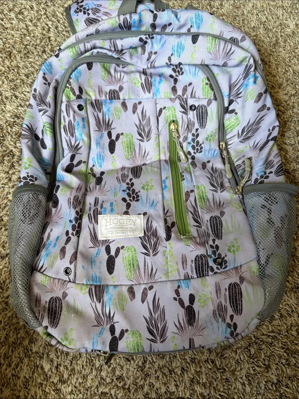 Hooey Light Gray Backpack with Green and Blue Cactus Print